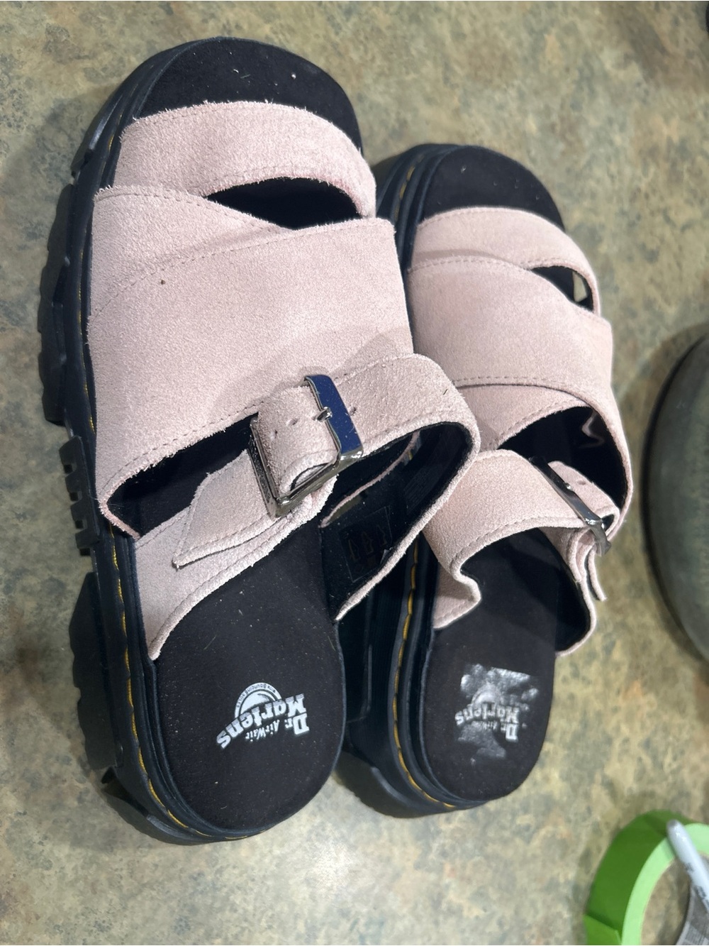 Dr. Martens Women's Pink Suede Buckle Sandals